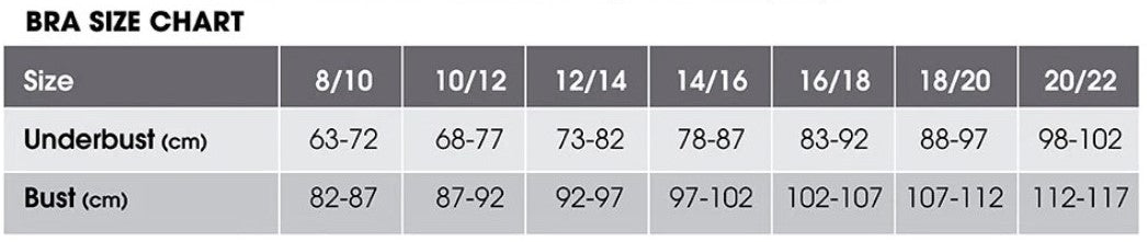 Charcoal Body Bra Sizing Chart